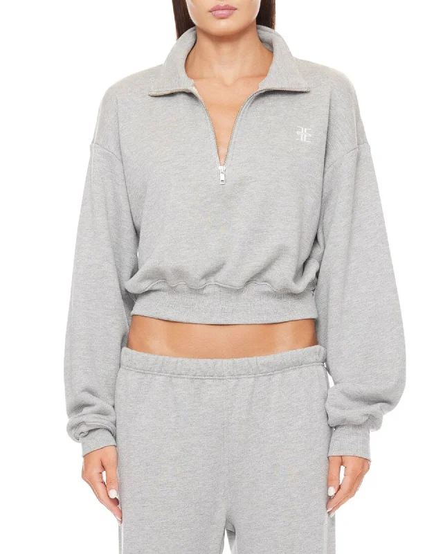 Crop Half-Zip Sweatshirt Hoodie with Belted Waist Structured Tailored