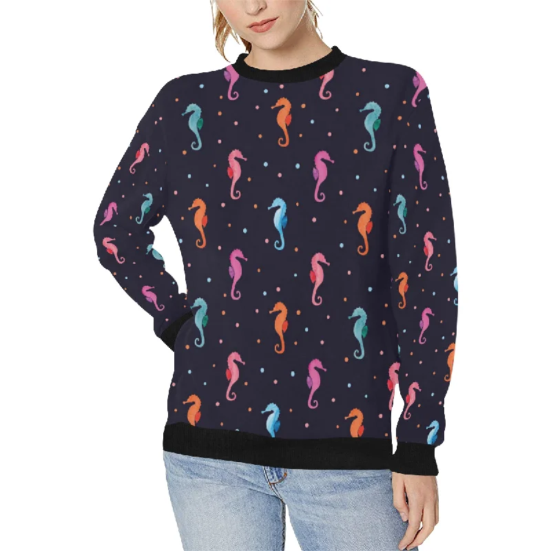 Watercolor colorful seahorse pattern Women's Crew Neck Sweatshirt Hoodie Jacket Zipper Layering