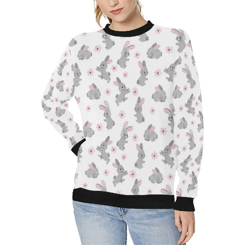 Watercolor cute rabbit pattern Women's Crew Neck Sweatshirt Hoodie with Raw Hem Edgy Unfinished