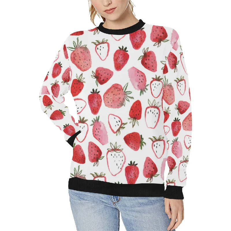 watercolor hand drawn beautiful strawberry pattern Women's Crew Neck Sweatshirt Hoodie with Reflective Safety Nightwear