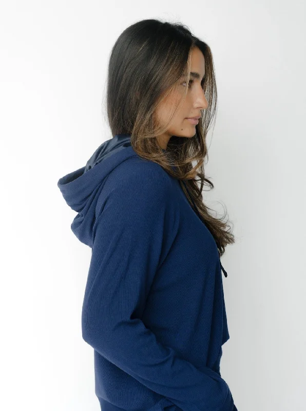 Women’s Bamboo Rib-Knit Hoodie Hoodie with High-Low Hem Asymmetrical Trendy