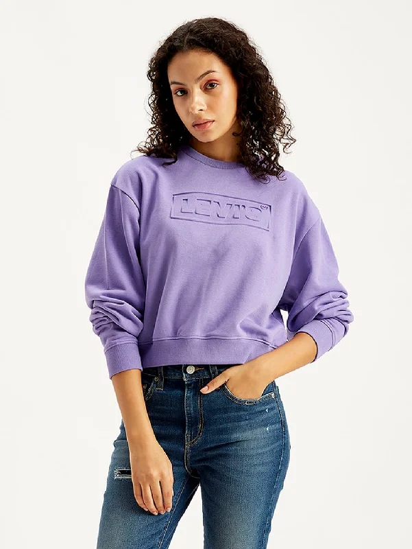 Women's Brand Logo Lavender Crew Neck Sweatshirt Hoodie with Relaxed Fit Easy Casual