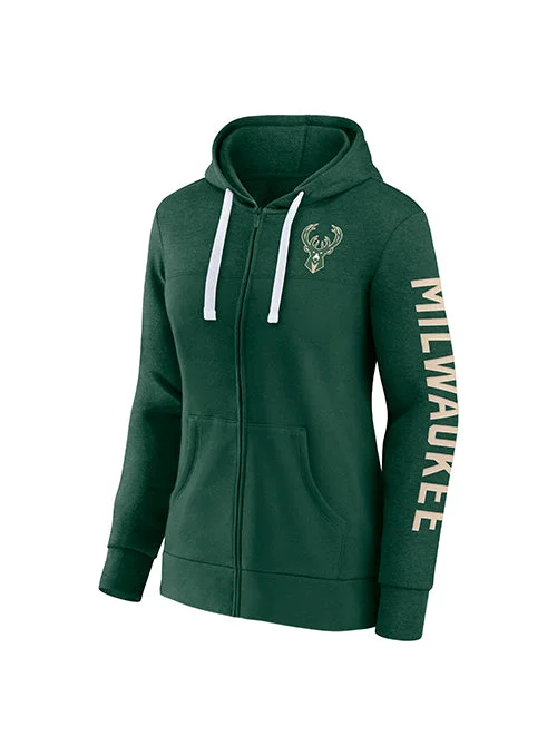 Women's Fanatics City Ties Milwaukee Bucks Hooded Sweatshirt Hoodie with Zipper Versatile Modern